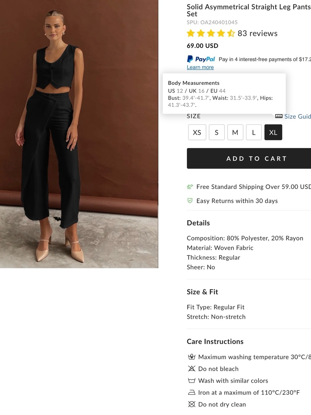 Commense Solid Asymmetrical Straight Leg Pants Set - XL - Black - Picture 3 of 16
